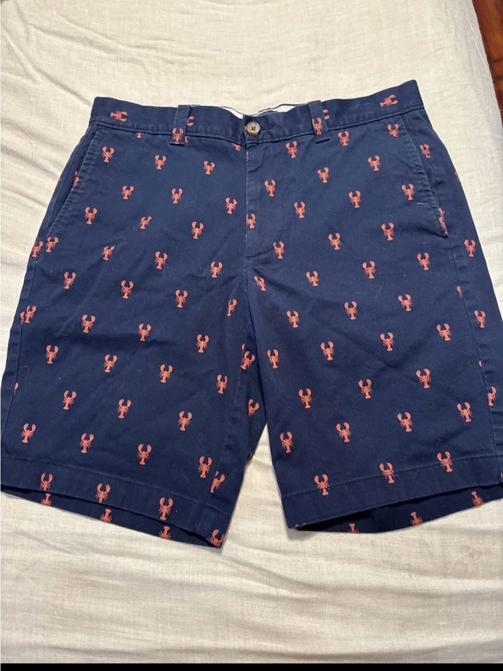 J. Crew Navy Blue Shorts with Coral Lobster Print